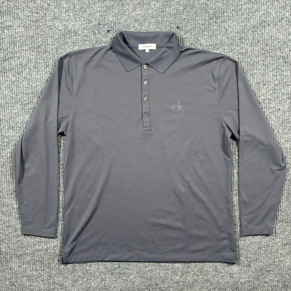 Calvin Klein Golf Mens Polo Shirt Medium Gray Long Sleeve Performance Preppy